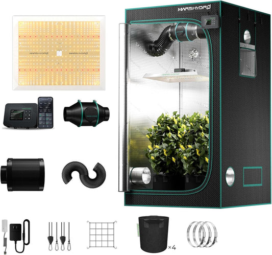 Impianti per coltivazione indoor TSW2000, 120X120X200cm, con illuminazione LED, MARS HYDRO, 1680D 120X120X200cm growbox con kit di ventilazione da 6'