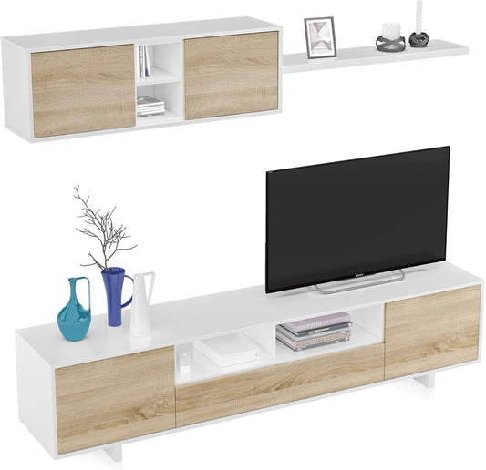 Set soggiorno, 200 cm, bianco, per il soggiorno, Habitdesign, Dimensioni: 200 cm (profondità) x 41 cm (Altezza) x 46 cm