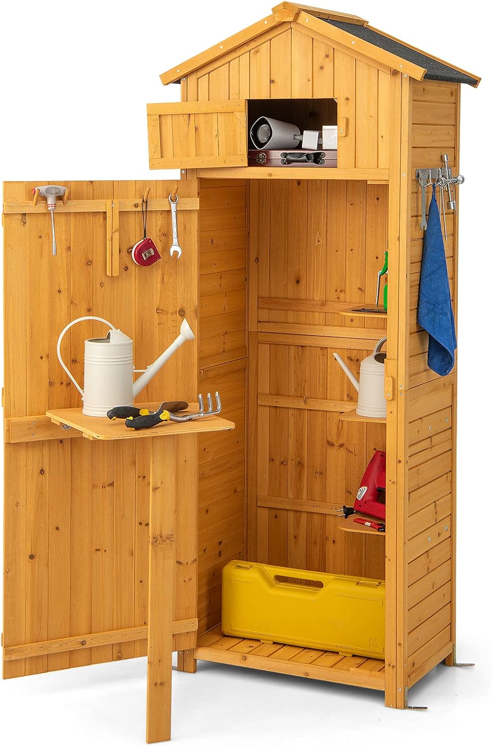 COSTWAY tavolo da giardino, 75 × 50 × 180,5 cm, pieghevole, con ripiani, legno, per il giardino