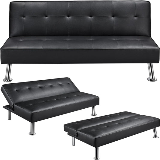 divano, 166,5 cm, pelle, nero, Yaheetech