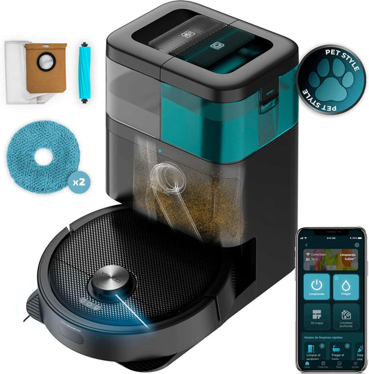 aspirapolvere, 10 mm, 5200mAh, con WiFi, senza fili, controllo smart, blu, Cecotec, 240m2, APP Bluetooth/WiFi, Batteria 5200mAh