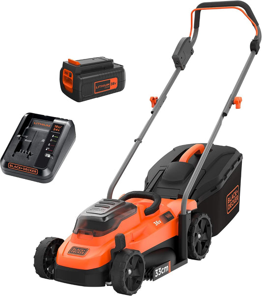 BLACK+DECKER BCMW3336L1-QW Tagliaerba con lama rotante, 33cm, 36V, senza fili, 5AH IN DOTAZIONE - 33cm scocca - CESTO 35 LT BCMW3336L1-QW