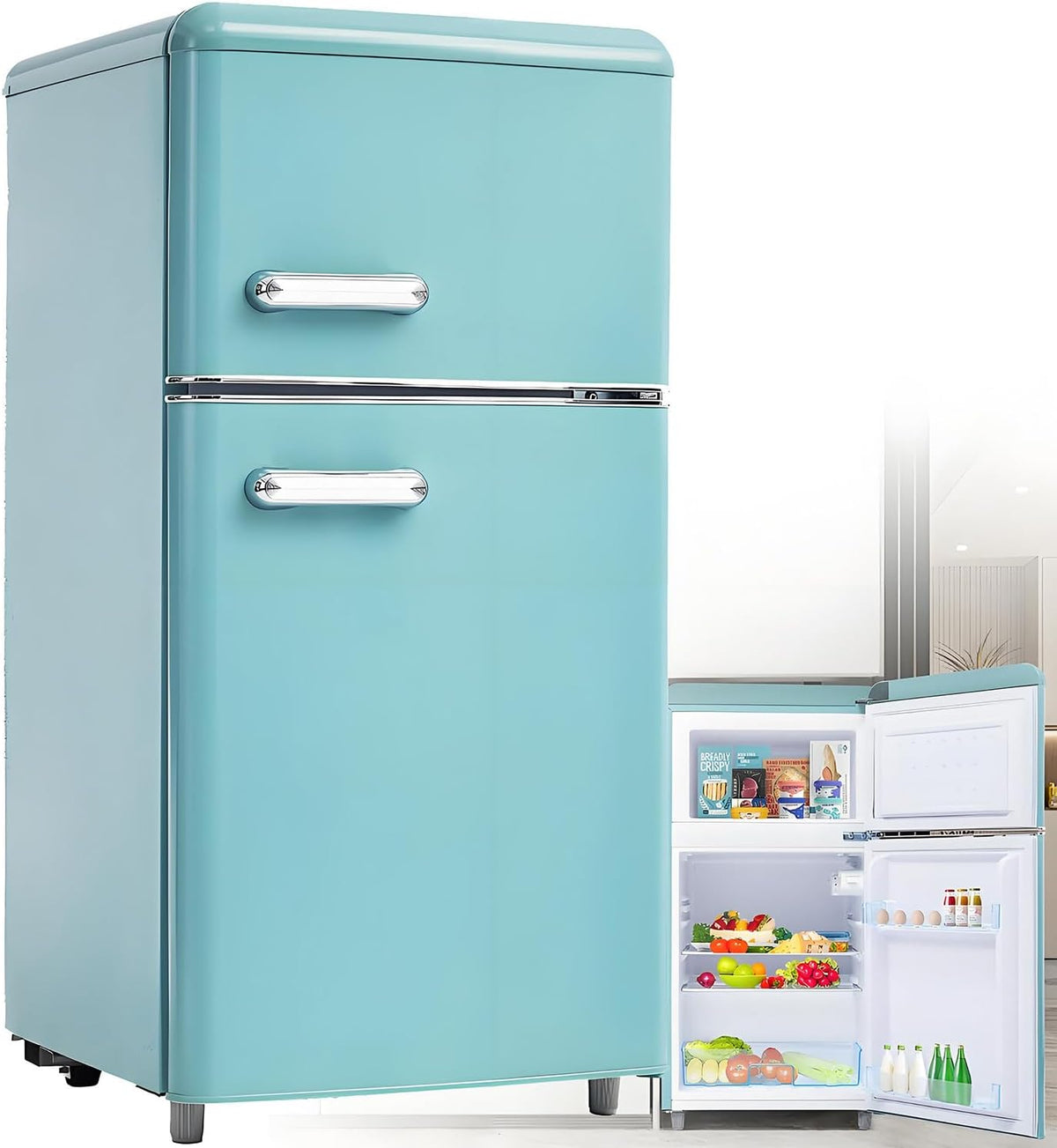 frigorifero, 86,8 cm, blu, MLYYYDSS, altezza 86, larghezza 45, 5 cm, volume totale 60 litri, 120 kWh/anno