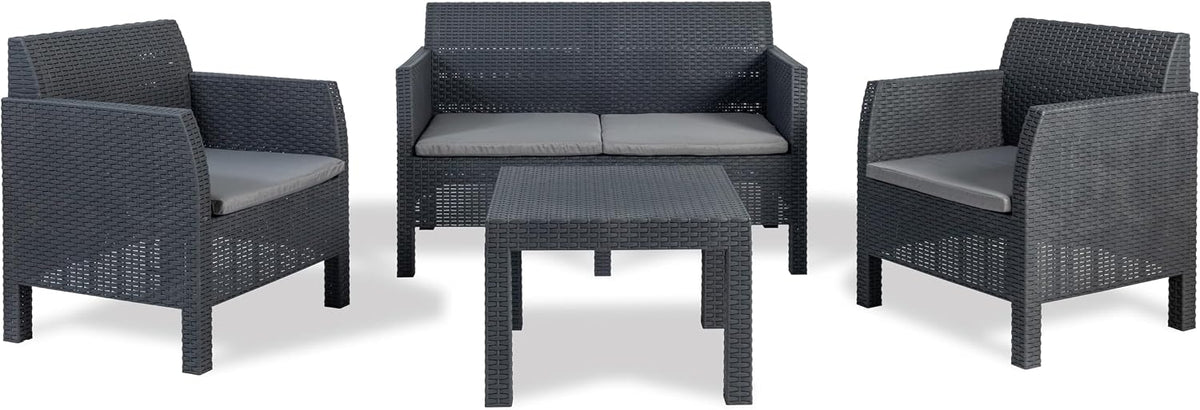 tavolo, plastica, per il giardino, Toomax, Toomax Set Salotto da giardino Matilde 4 posti antracite, 2 poltrone con schienale ergonomico