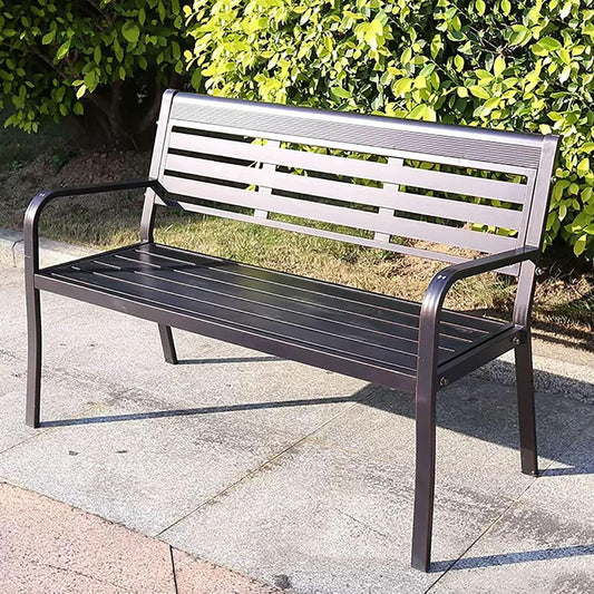 Panche, 125 × 43 cm, alluminio, per il giardino, XGQXZWC, Panchina da Esterno con Schienale e Bracciolo, Capacità di Peso di 300KG (Color: Brown)