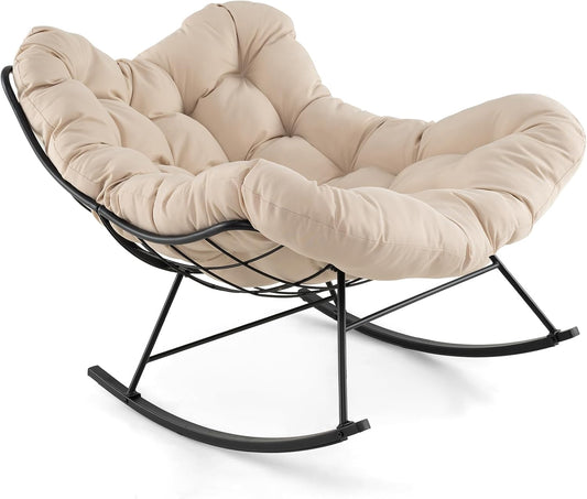 COSTWAY poltrona, 205 kg, beige, per il giardino, per il soggiorno, Poltrona Sovradimensionato con Cuscino Imbottito