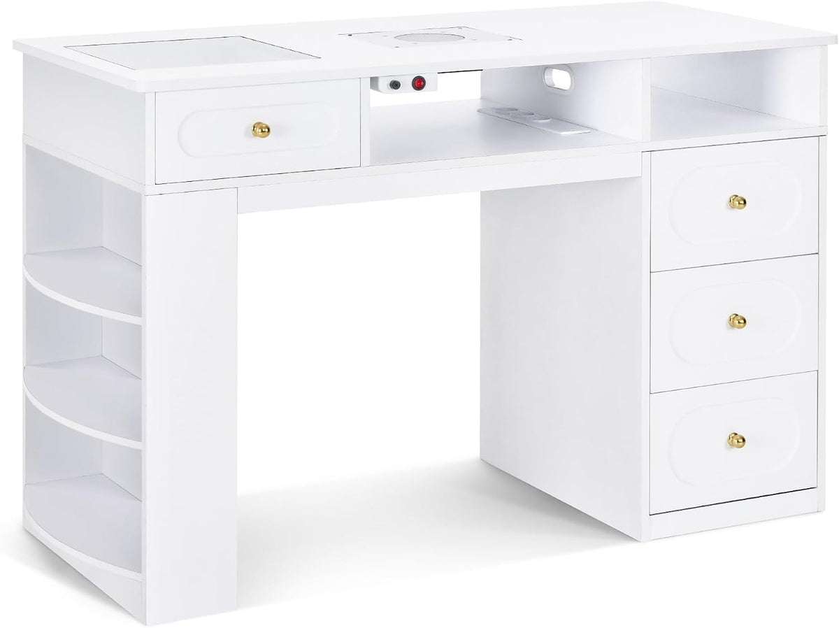 tavolo, 39 × 27 × 8,5 cm, con cassetti, con ripiani, legno, vetro, Barberpub, tavolo per unghie con aspirazione e 2 sacchetti per l'aspirazione, 2442