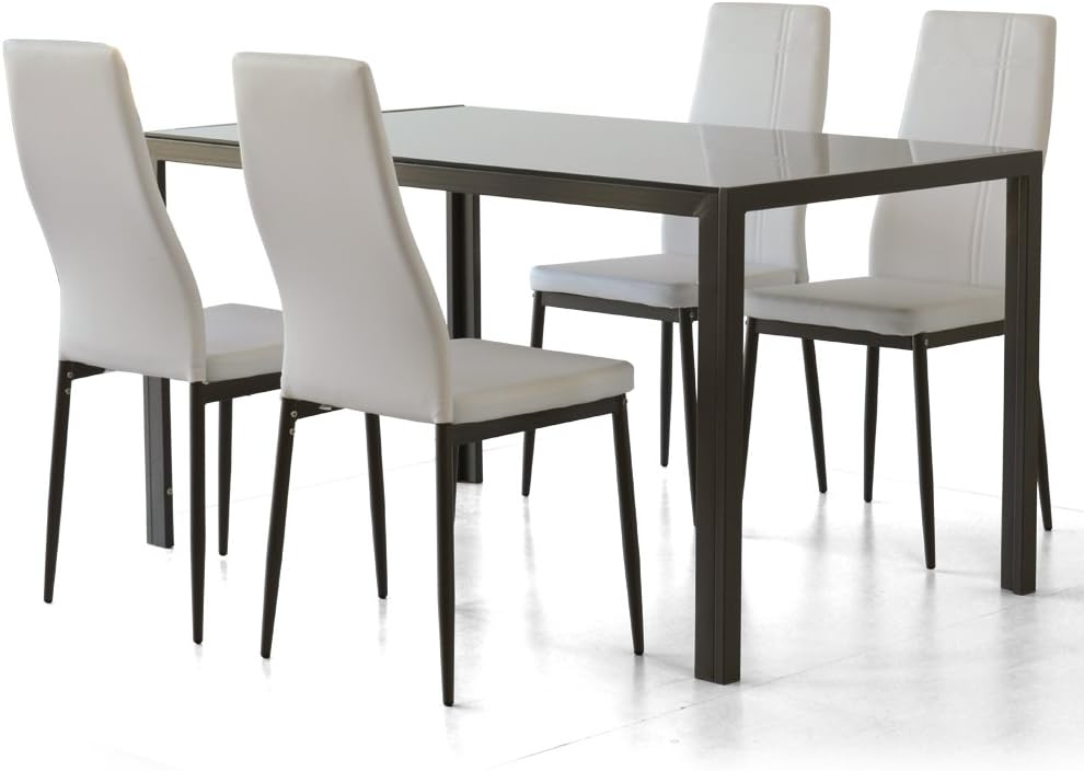 tavolo, 135X80X76 Cm, alluminio, vetro, bianco, Cribel, CRIBEL Set Benny/Jolly Tavolo Con 4 Sedie