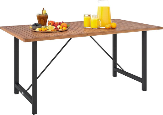 Outsunny tavolo da giardino, 160 × 90 × 75 cm, legno, acciaio, per il giardino, 160x90x75 cm Teak
