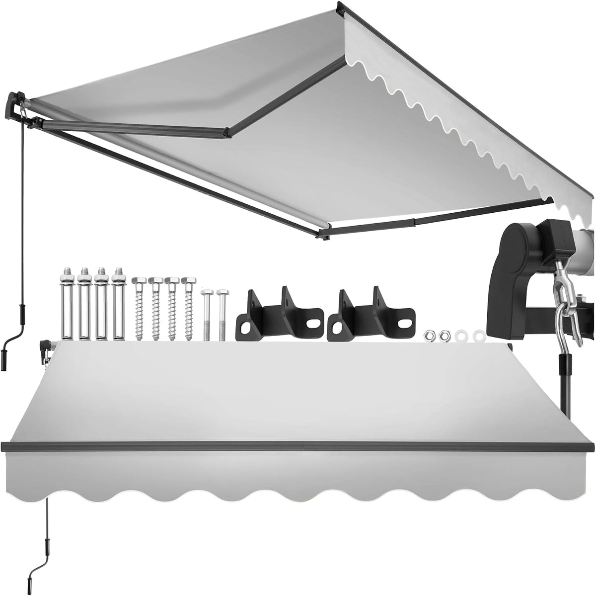 Tende da veranda, 250 × 200 cm, alluminio, poliestere, grigio, tectake, tenda da sole per esterno a bracci estensibili