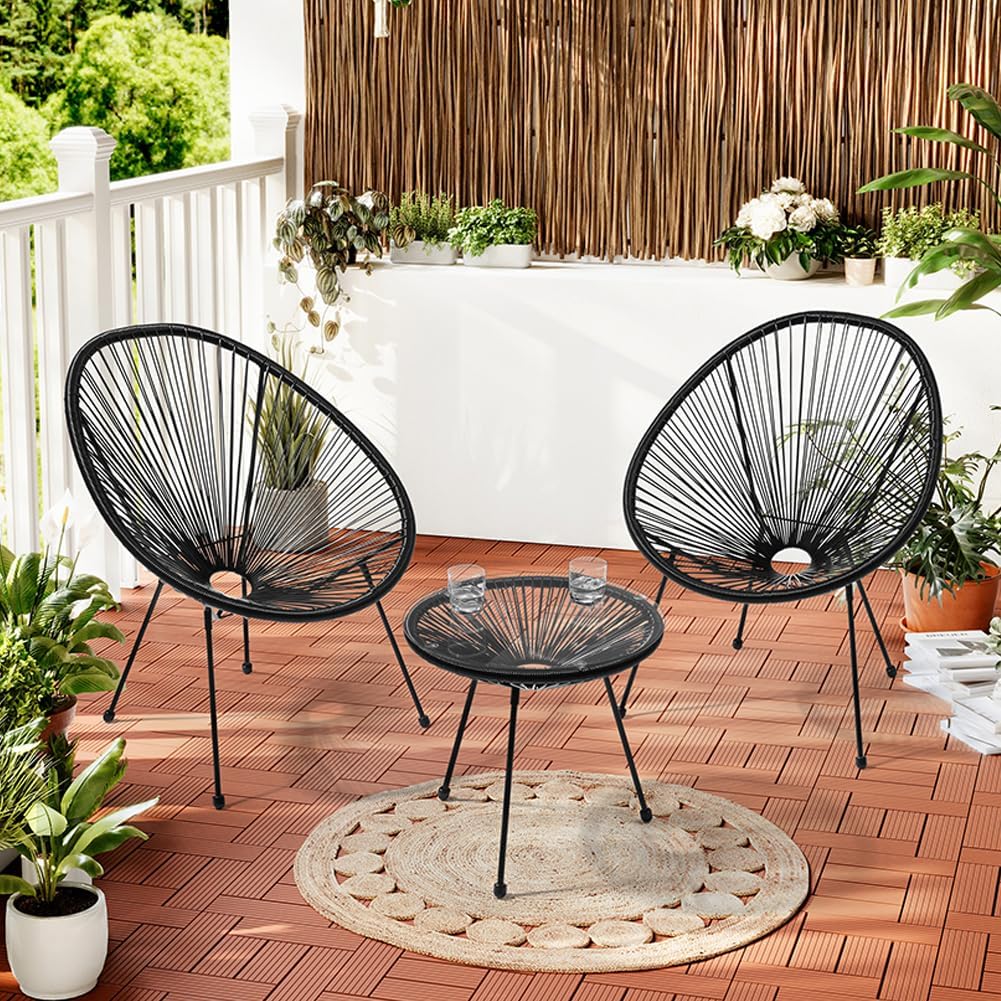 Set da pranzo, nero, per il giardino, BAKAJI, Salotto da Conversazione per Esterni