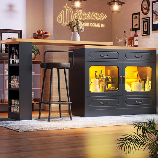 tavolo, 203 × 39 × 92,8 cm, con illuminazione LED, con cassetti, controllo smart, nero, per la cucina, Merax