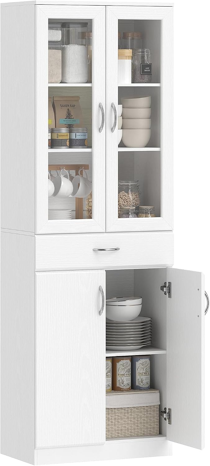 HOMCOM Credenze e buffet, 180cm, vetro, bianco, per la cucina