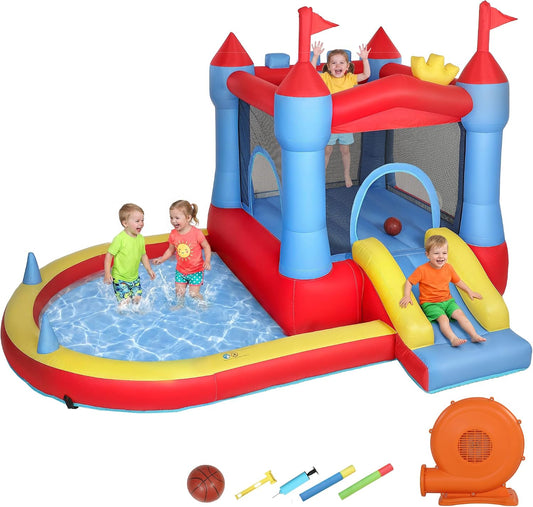 Giochi e castelli gonfiabili, 342 × 255 × 209 cm, AIYAPLAY, AIYAPLAY Castello Gonfiabile per Bambini 4 in 1, 3-8 Anni, 342x255x209 cm