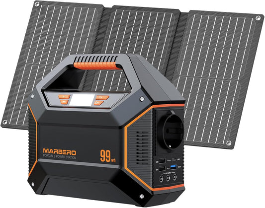 Generatori, 20,7 × 9,6 × 18 cm, 99Wh, 27.000mAh, 30W, con illuminazione LED, nero, MARBERO, per Campeggio Emergenza Casa Viaggi e Lavoro