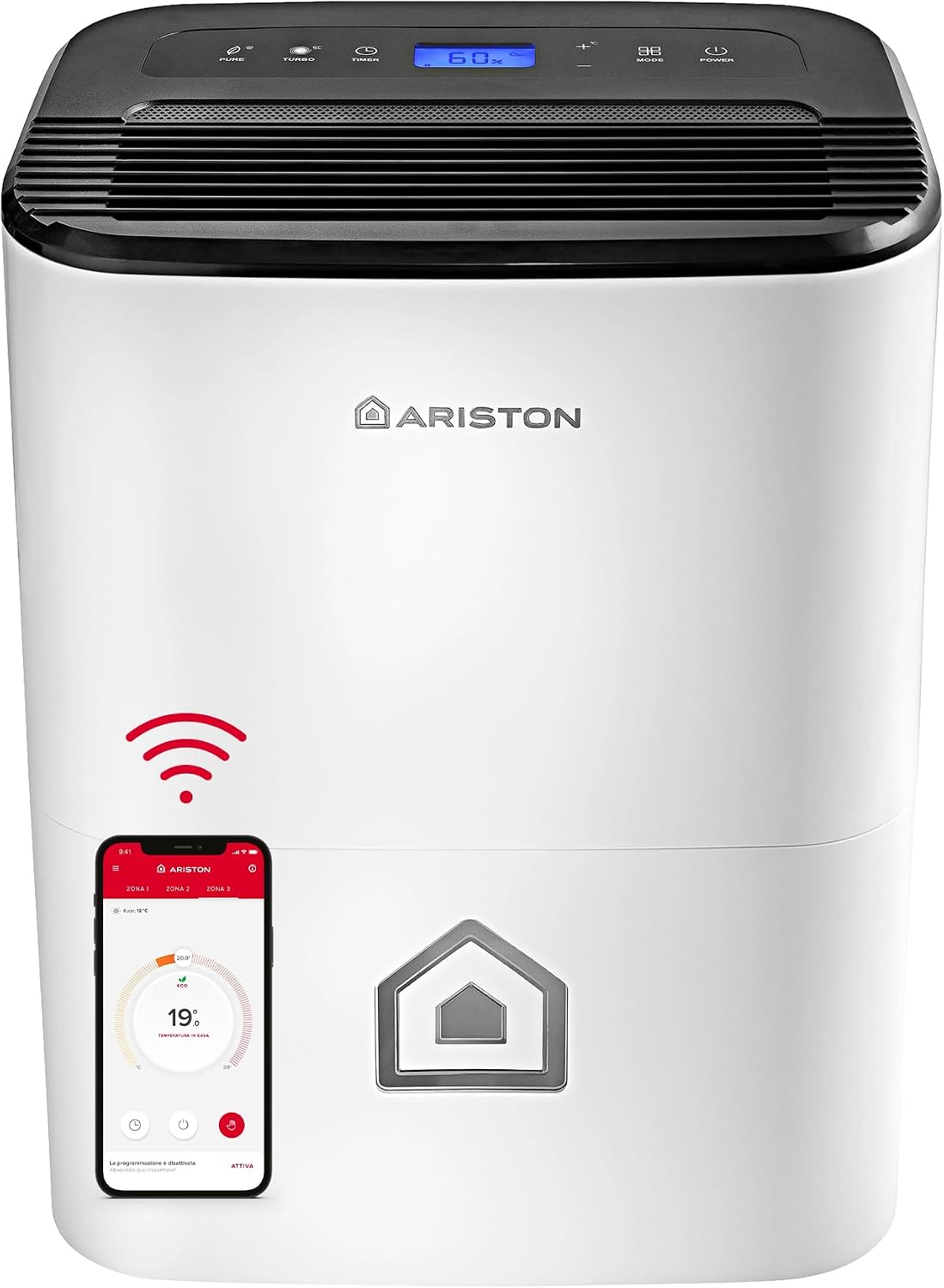 Deumidificatori, 21L, con WiFi, controllo smart, Ariston, Aree Fino 50m2 Assorbi Umidità 35x25x51, Consumo 440w Compatibile con App