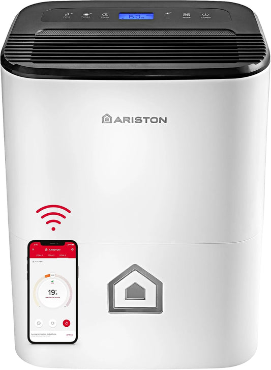 Deumidificatori, 21L, con WiFi, controllo smart, Ariston, Aree Fino 50m2 Assorbi Umidità 35x25x51, Consumo 440w Compatibile con App