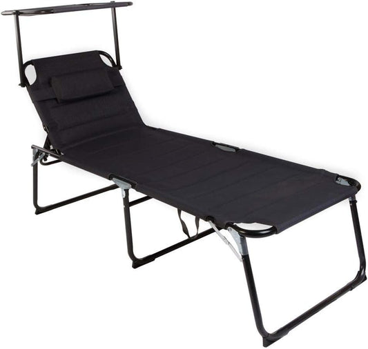 Lettini, 200 × 70 × 45 cm, nero, Linder, Linder Sdraio XXL con tettuccio parasole