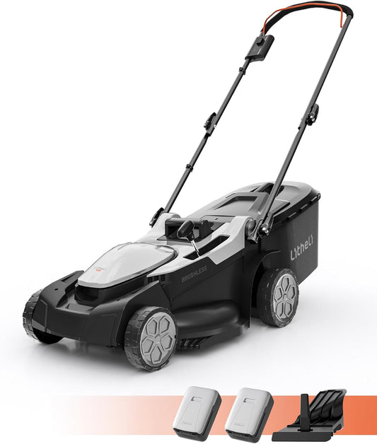 Tagliaerba con lama rotante, 43cm, 20V, 40L, regolabile, brushless, senza fili, LiTHELi, 2x 20V Batterias 4.0Ah, Altezza Regolabile 25-75mm, Sacco 40L