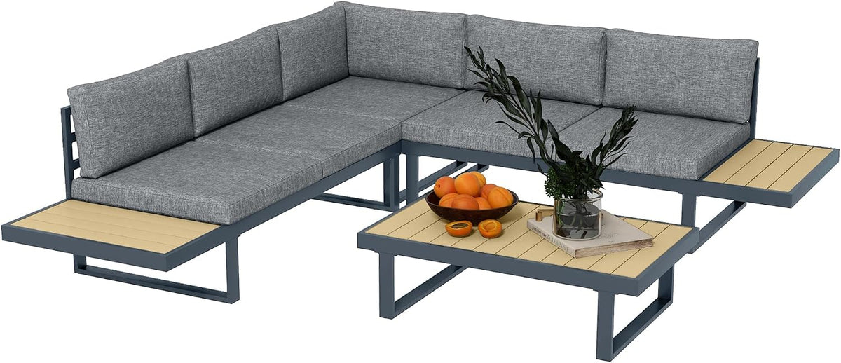 Outsunny poltrona, 163 × 70 × 64 cm, 4 pezzi, alluminio, poliestere, grigio, per il giardino, Set da Esterno con 2 Divanetti 163x70x64 cm