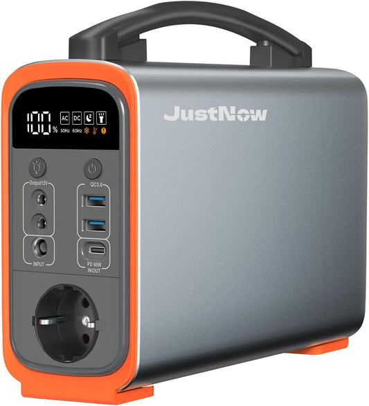 Generatori GT240, 24 × 8,8 × 20,5 cm, 240W, 240Wh, 60W, senza fili, nero, JustNow, Batteria LiFePo4 Mobile con Uscita AC/DC/USB/PD 60W, Camper (GT240)