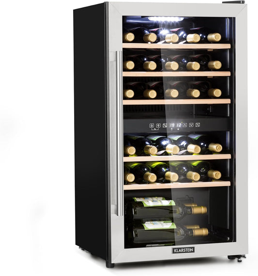 KLARSTEIN cantinetta vino, 22°C, Cantinetta Vino Refrigerata a Zona Doppia per Interno/Esterni, Cantina con Vetrina, Mini Bar con Protezione UV