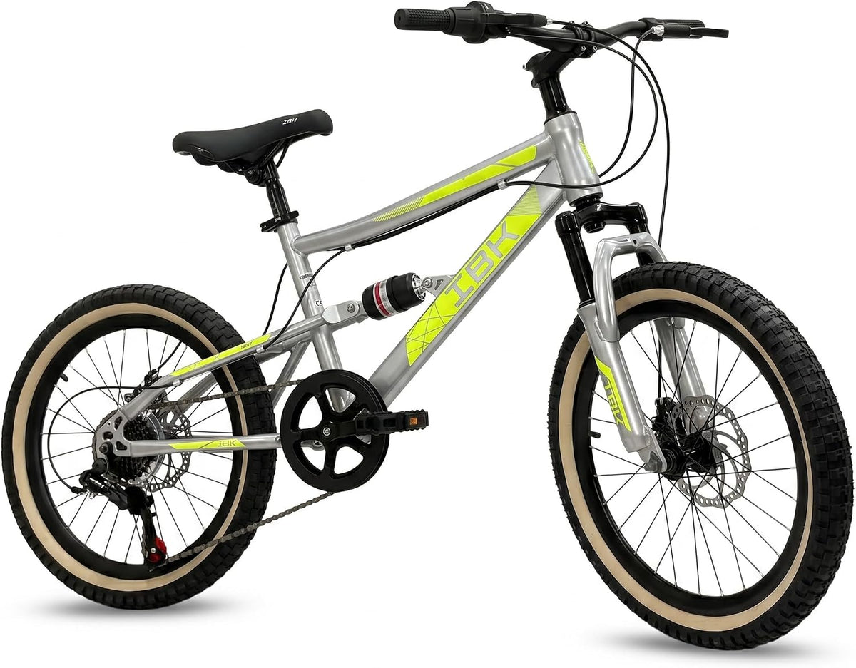 Mountain Bike, rosso, IBK, Bicicletta Bici MTB 20'' Pollici BIAMMORTIZZATA Ragazzo Cambio 7