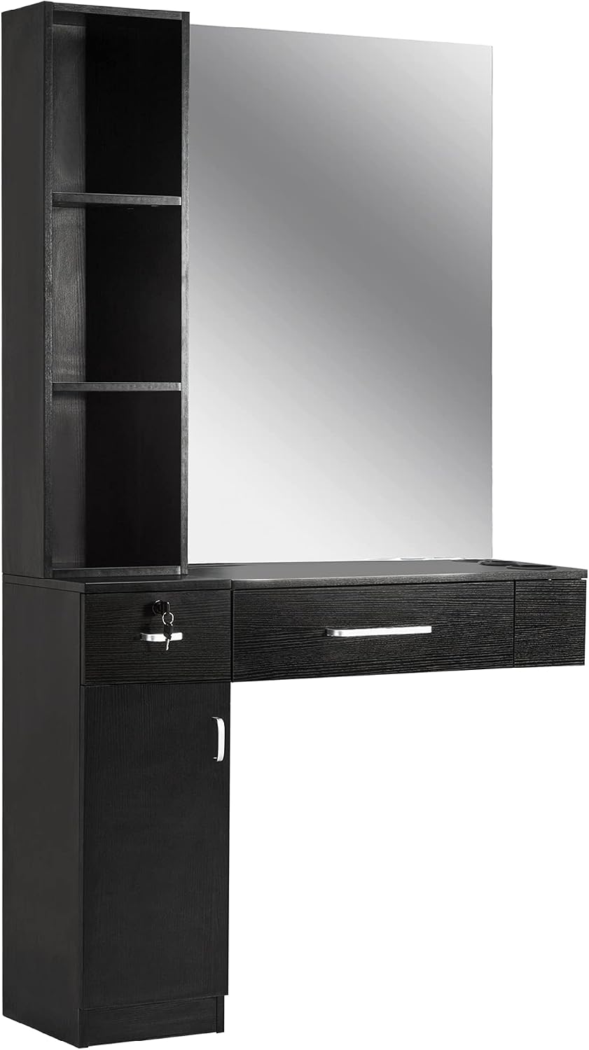 Toelette, con cassetti, con ripiani, legno, nero, Barberpub, 3 ripiani e porta asciugacapelli, 3036 (nero)