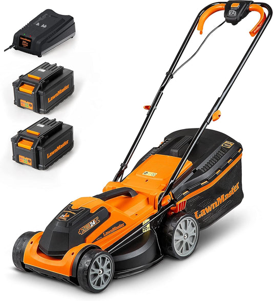 Tagliaerba con lama rotante, 34cm, 24V, senza fili, Lawnmaster, 2 batterie, per 300m2