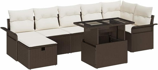 vidaXL divano, 297,5 × 132,5 × 85 cm, marrone, per il giardino, per la terrazza, modulare e con Scomparti per riporre