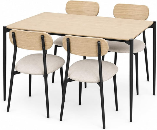 tavolo, 110 × 70 cm, 5 pezzi, legno, metallo, nero, per la cucina, shopbest.it, Set Tavolo e 4 Sedie moderno per Cucina e Sala da Pranzo