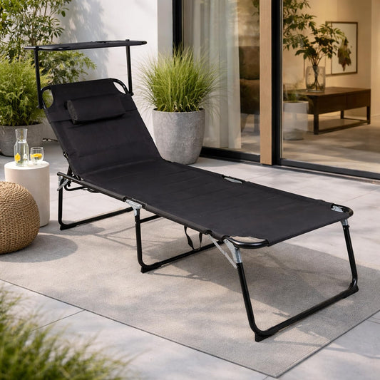 sedia, 95 cm, 150 kg, pieghevole, alluminio, nero, per il giardino, Mojawo, con cuscino, 200 x 70 x 45/95 cm, portata fino a 150 kg