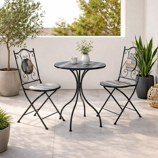 tavolo, 3 pezzi, legno, metallo, nero, per il giardino, Yellowshop, Yellowshop - Set Bistrot Houston 3 Pezzi da Esterno
