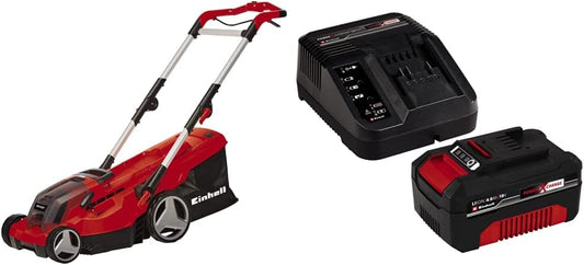 Einhell Tagliaerba con lama rotante, 37 cm, senza fili, rosso, Einhell 3413172 Tosaerba a Batteria, 37 cm Schnittbreite & Originale Starter Kit 4
