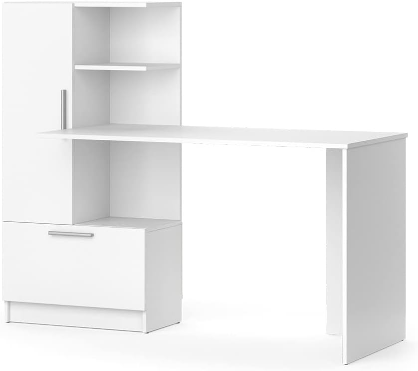 Vicco Scrivanie, 150 × 59 cm, con ripiani, bianco, 150 x 59 cm