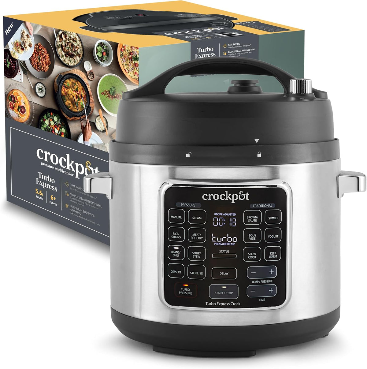 Multi-Cooker, 5.6l, 1400W, argento, Crock-Pot, 6 Persone, 14 funzioni pre-impostate