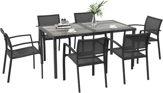 Outsunny tavolo da giardino, 7 pezzi, grigio, per il giardino