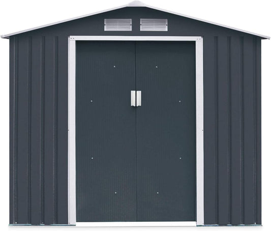 Capanni, 213 × 127 × 185 cm, metallo, per il giardino, GIANTEX, Capanno da Giardino con 2 Porte Scorrevoli e 2 Finestre, 213x127x185 cm, 2 Colori