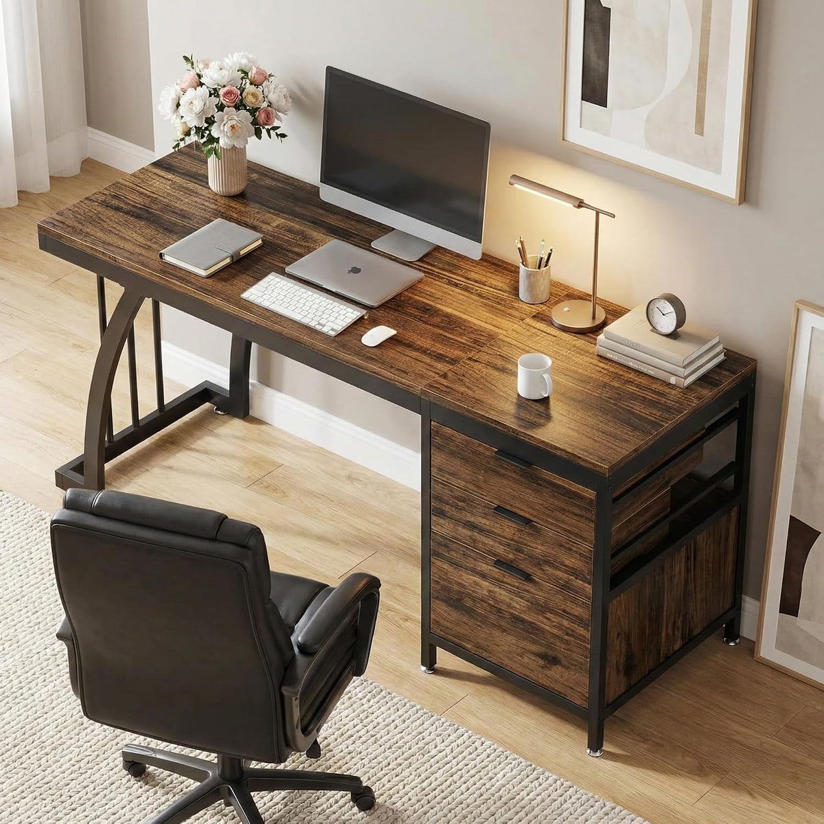 Postazioni di lavoro per computer, 150 × 50 × 75 cm, con cassetti, marrone, per l'ufficio, Lailang