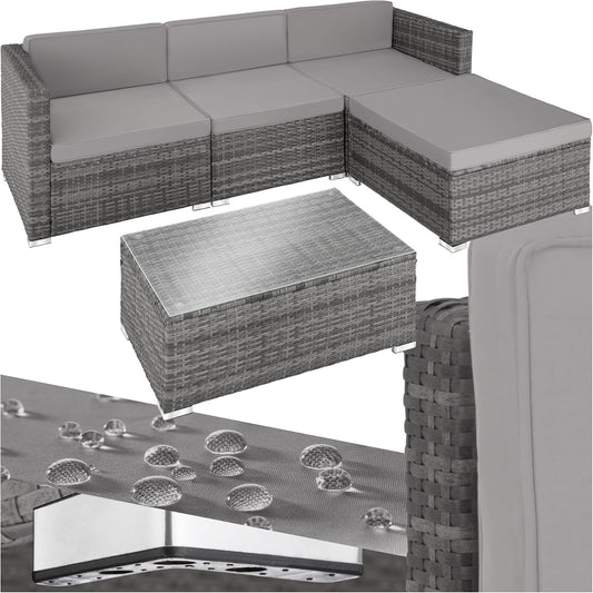tavolo, 34 cm, 120kg, grigio, per il giardino, tectake, Set da Giardino con 3 Poltrone, 1 Pouf e 1 Tavolo, Cuscini Spessi 8cm