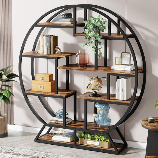 Bookcases, Tribesigns, 63 Inch Round Bookshelves Etagere Bookcase