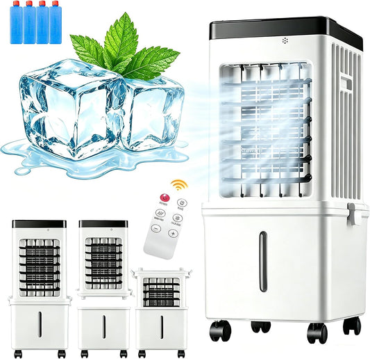 Condizionatori a evaporazione, 12L, con telecomando, per l'ufficio, Raffrescatore d'Aria 4 in 1, 3 Velocità, Timer 1-12h, 3 Modalità, Oscillazione 60°