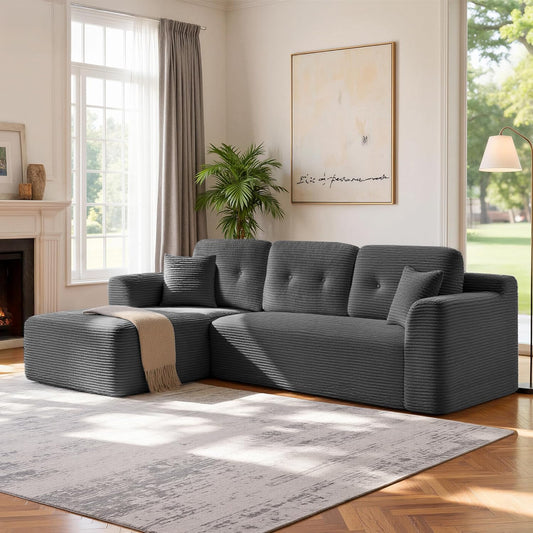 VASAGLE LCS183GN01 divano, 244 cm, grigio, per il soggiorno, Senza Montaggio, con Ampia Chaise Longue a Sinistra, per Soggiorno