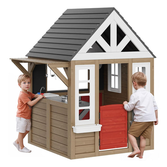 Casette giocattolo, 1403 × 1260 × 1660 mm, legno, per il giardino, VEVOR, Casetta Gioco da Cortile con Porta, Supporto per Vaso di Fiori
