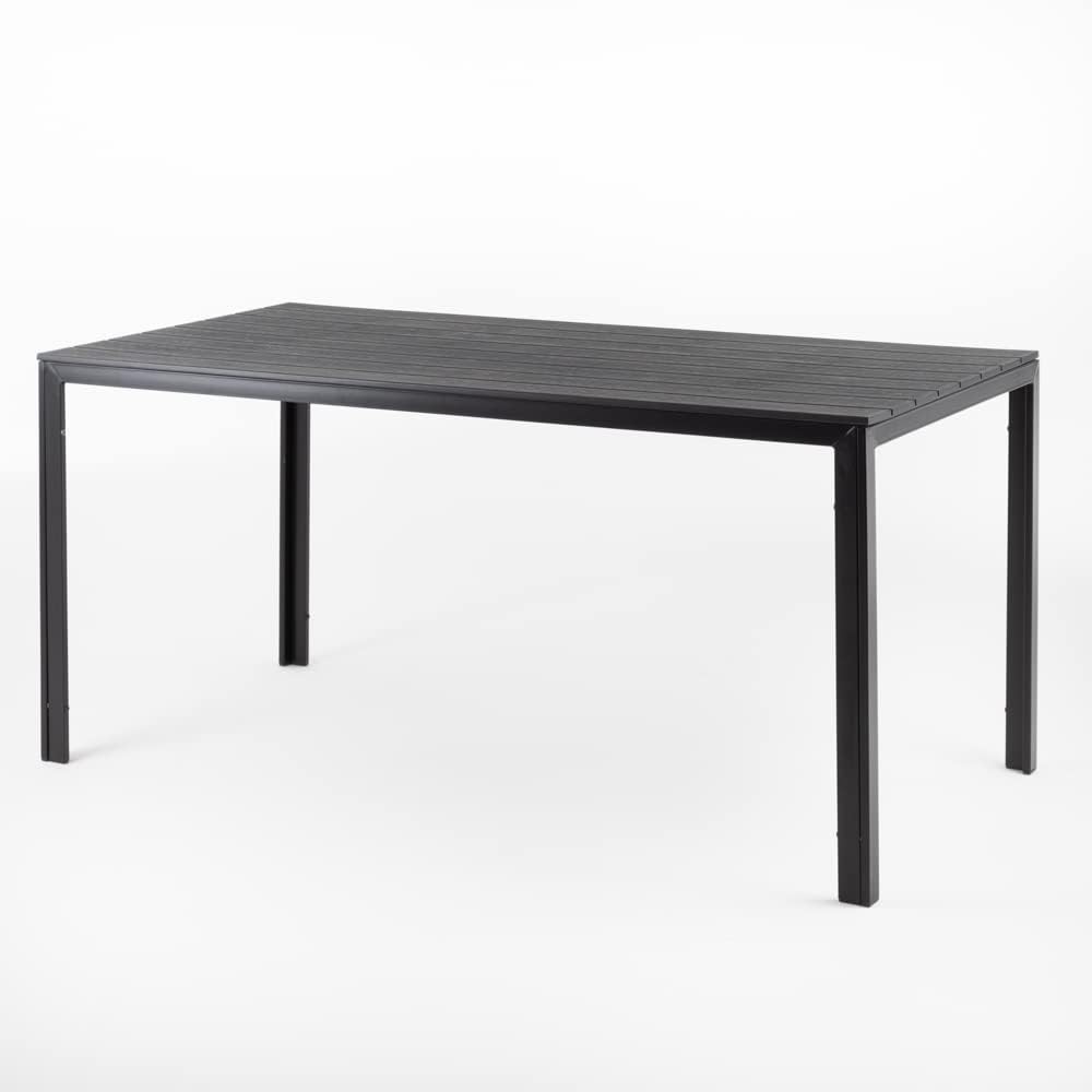 tavolo da giardino, 156 × 78 cm, legno, acciaio, nero, per il giardino, SIEDITI FUORI E DENTRO