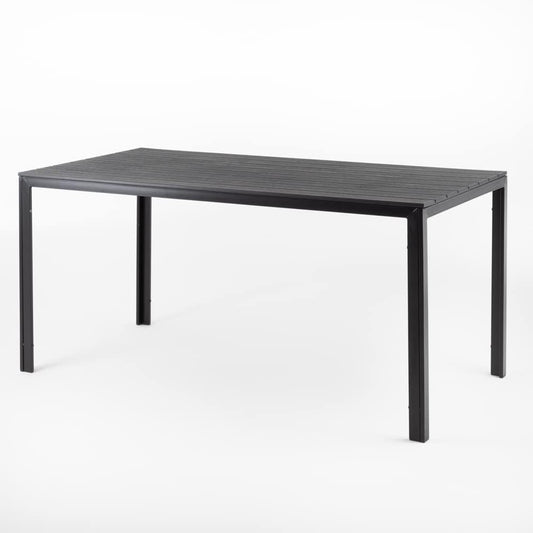 tavolo da giardino, 156 × 78 cm, legno, acciaio, nero, per il giardino, SIEDITI FUORI E DENTRO