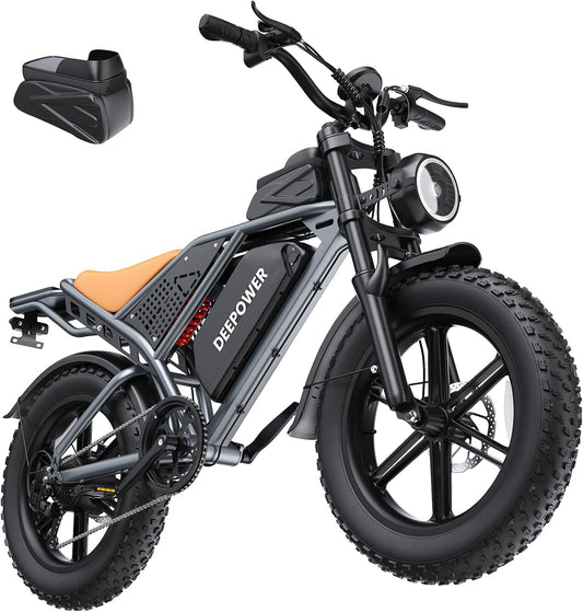 Fat bike elettriche, 48V, senza fili, DEEPOWER, Batteria Rimovibile 48V 20Ah/35Ah/60Ah, Autonomia 110-250KM, 7 Marce