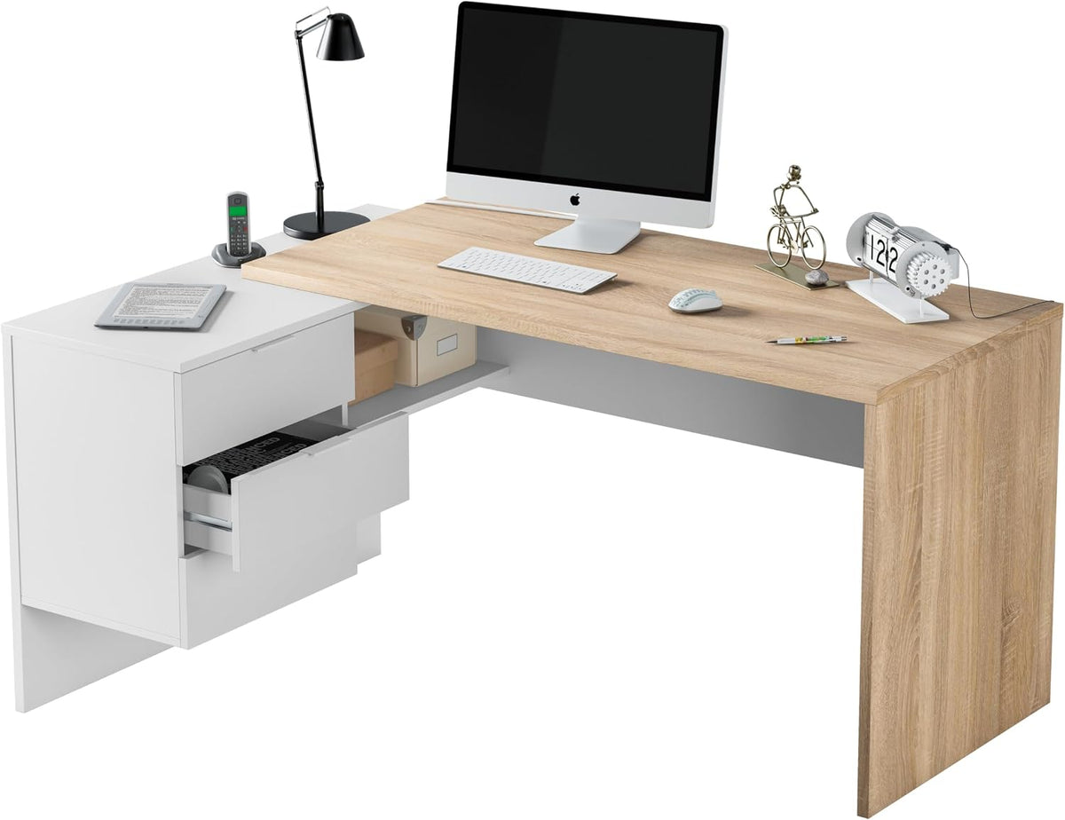 Scrivanie B01, 145 × 108 × 73 cm, legno, bianco, Habitdesign, 145 x 108 x 73 cm